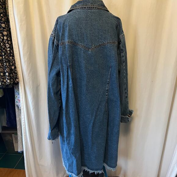 Ethyl blue jean denim long duster jacket leather stitchy Y2K Western boho 3X - Picture 6 of 11